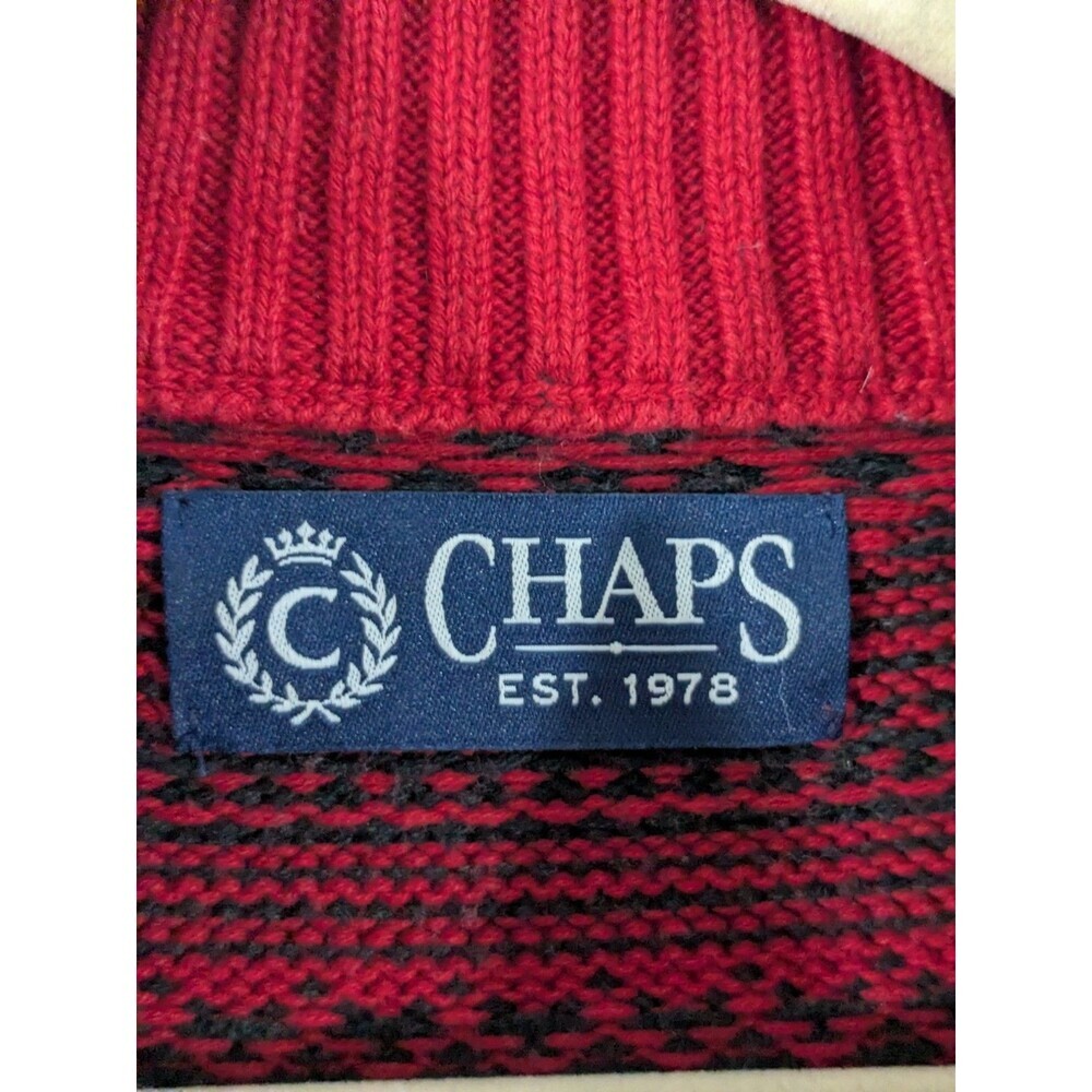 Chaps Sweater Mens 4XB Red Nordic Birdseye 100% Cotton 1/4 Zip Knit Preppy - Picture 2 of 8